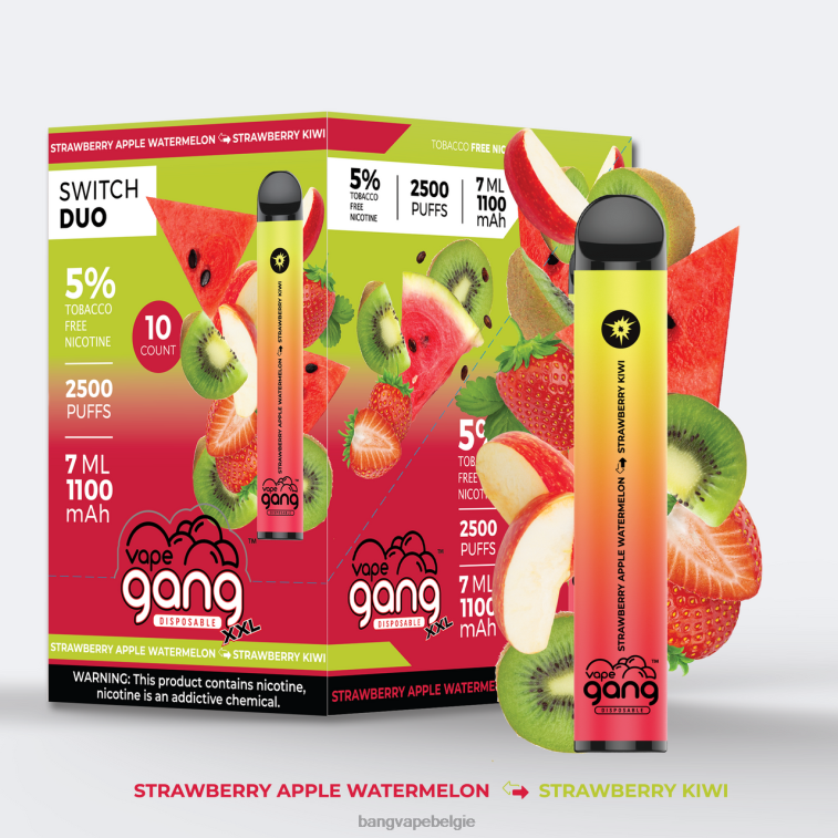 Vape Gang Switch Duo 2 smaken (doos van 10) Aardbeienappel-watermeloen - Aardbei-kiwi 4FB4R45 - Vape Gang Flavors
