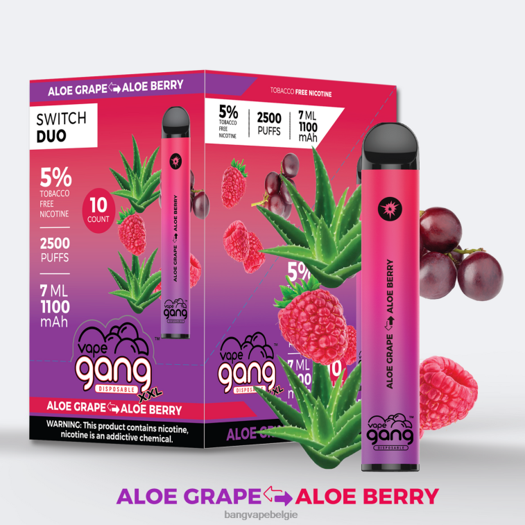 Vape Gang Switch Duo 2 smaken (doos van 10) aloë druif - aloë bes 4FB4R39 - Bang Disposable Vape Flavors