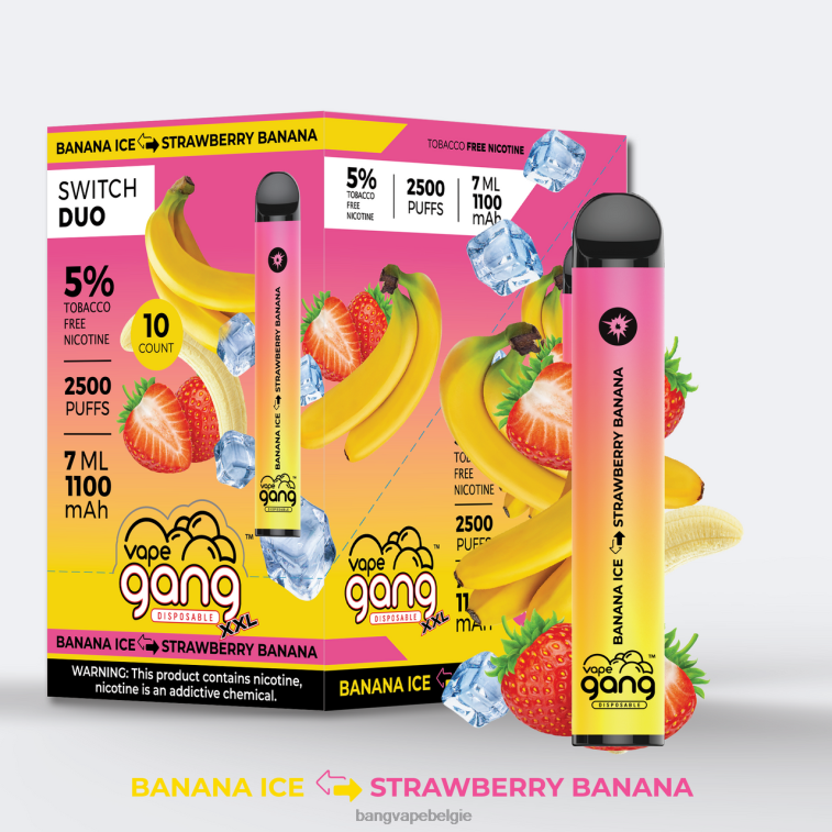 Vape Gang Switch Duo 2 smaken (doos van 10) bananenijs - aardbei-banaan 4FB4R40 - Vape Gang België