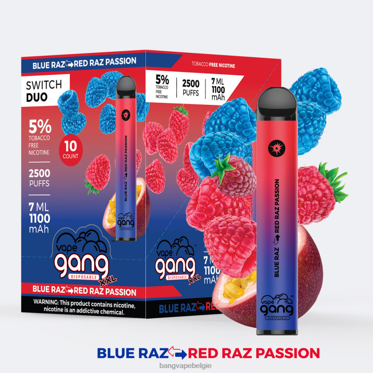 Vape Gang Switch Duo 2 smaken (doos van 10) blauwe razz - rode razz-passie 4FB4R41 - Bang Vape België