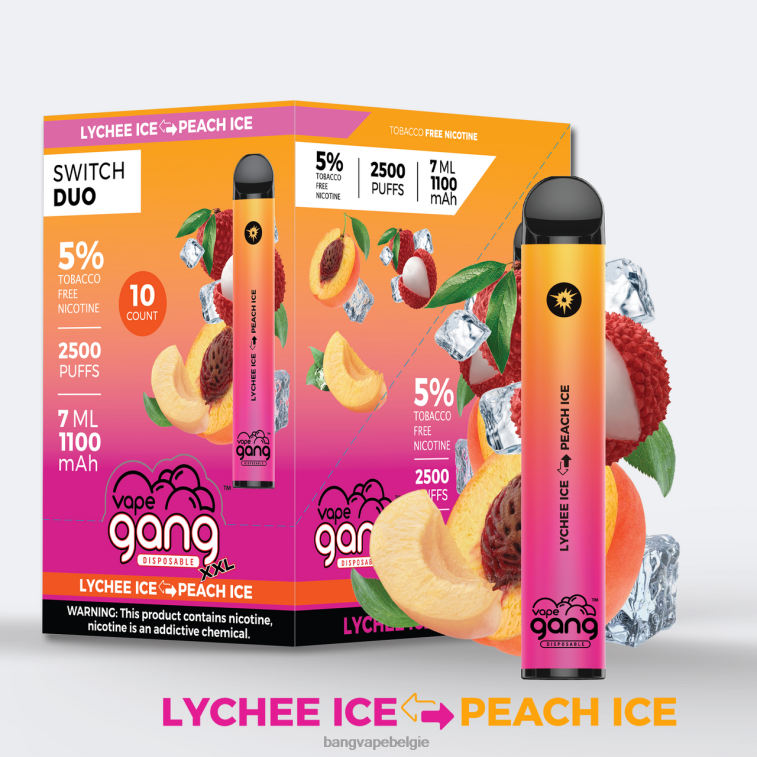 Vape Gang Switch Duo 2 smaken (doos van 10) lychee-ijs - perzikijs 4FB4R42 - Bang Vape Brussel