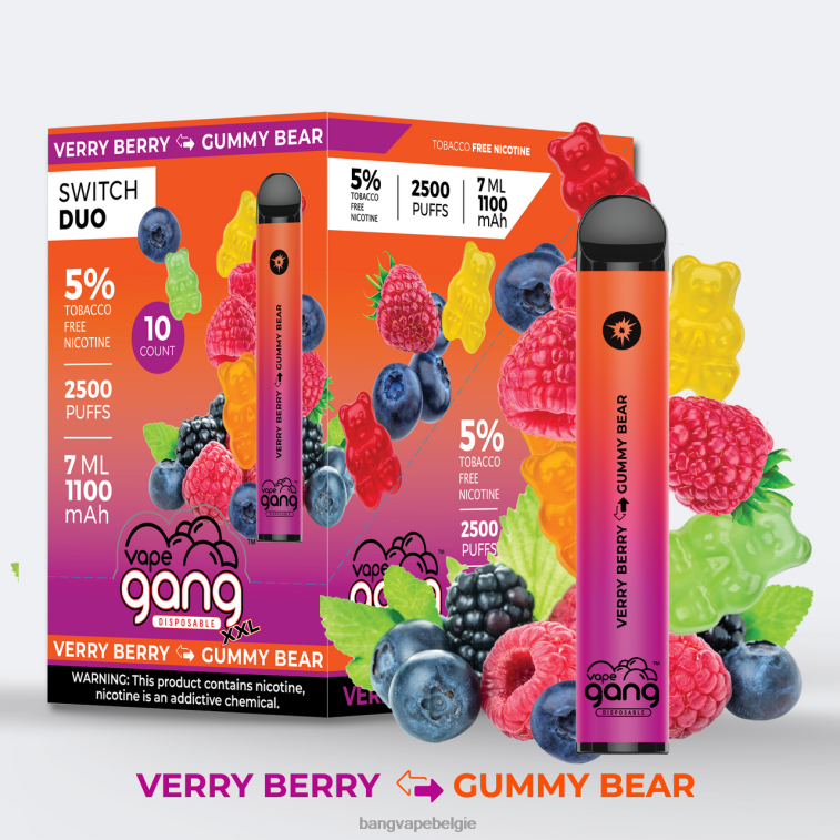 Vape Gang Switch Duo 2 smaken (doos van 10) zeer bessen-gummybeer 4FB4R48 - Bang Vape Flavors